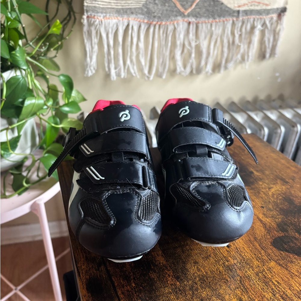 Peloton Black Athletic Cycling Shoes with Pink Interior